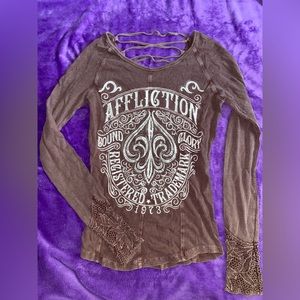 Affliction - S Bedazzled Blouse with Lace Sleeves